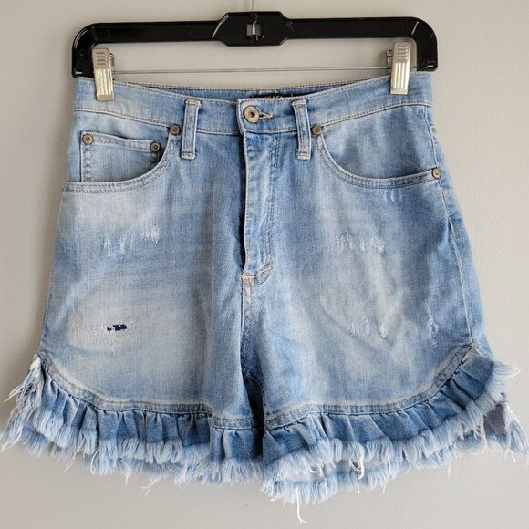 Please Pants - PLEASE Distressed Jean Shorts with ruffle bottom Size Small
